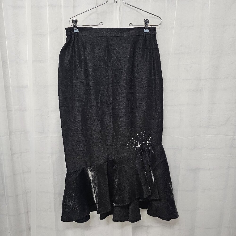 G.M.I. Skirt Midi Black Rhinestone Satin Silky Formal 12